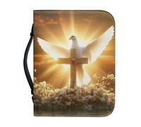 Ceudet Cross White Dove and White Flowers Bible Covers Case for Women Bible Carrying Case Yellow PU Leather Bible Protector Multi-Purpose Bible Holder Case Large Capacity Bible Bag for Church,XL