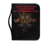 Ceudet Custom Bible Cover Case for Men Personalized Bible Case Large Bible Tote Bag with Handle Bible Journaling Supplies Bible Study Accessories,Customized Tiger and Cross,XL