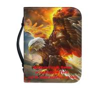 Ceudet Custom Bible Covers for Men, Personalized Large Bible Case with Multiple Zippered Pocket Bible Carrying Bag with Pen Slots for Bible Study,Customized Bald Eagle,L