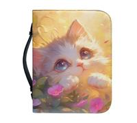 Ceudet Cute Cat Bible Cover for Girls Orange Bible Carrying Case with Pen Storage Portable Bible Tote Bag for Church Travel Handbags for Bible Journaling Supplies