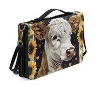 Ceudet Cute Cow Sunflowers Print Bible Covers, Large Capacity PU Bible Bag and Carrying Case with Handle & Strap for Church