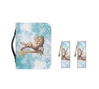 Ceudet Easter Cute Bunny Cross PU Leather Bible Covers for Girls Women Portable Bible Bags and Totes with Matching Bookmark Multi-Functional Organizer for Church
