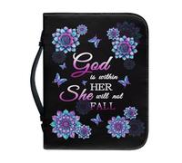 Ceudet Extra Large Bible Cover for Girls,Purple Carrying Book Case Church Bag Biblewith Zippered Pocket, Gift for Men Women,Faith Scripture and Mandala,XL