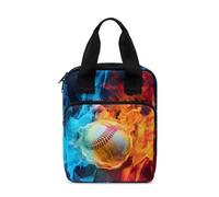 Ceudet Fire Baseball Bible Covers for Women Organizer, Large Bible Case with Handle Pockets for Women Men, Portable Sturdy Bible Study Supplies Bag Church Bible Accessories, Blue and Orange