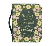 Ceudet Floral Print Bible Covers for Women Men PU Leather Bible Cover, Be Strong and Let Your Heart Take Courage, with Handle and Pen Slots Multi-Functional Bible Case Bible Bag, L