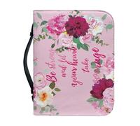 Ceudet Floral Print PU Leather Bible Cover Women and Girls, Reusable Bible Tote Bag with Pen Storage and Pocket, Church Bible Book Bag Study Bag, Be Strong and Let Your Heart Take Courage