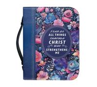 Ceudet Flower Verse Printed Bible Cover Case with Pen Storage and Pocket, I Can Do All Things Through Christ Who Strength Me, Leather Bible Cover for, Large Capacity Scripture Bible Cover, M