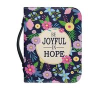 Ceudet Flower with Verse Printed Bible Cover for Women, Be Joyful in Hope, Bible Cover with Sturdy Handle Leather Bible Carrying Case Large Size Multi-Functional Organizer for Church