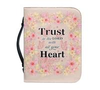 Ceudet Flowers & Scriptures Bible Cover for Women Pink Bible Carrying Case with Pen Storage Portable Bible Tote Bag for Church Travel Handbag for Bible Journaling Supplies