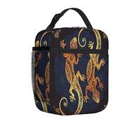 Ceudet Gecko,Lunch Bag for Women Insulated,Gecko Mandala,for Men Adults Small Lunch Bag for Office Work Reusable Portable Lunch Box,Golden Blue
