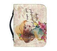 Ceudet Girl Floral Print Bible Cover PU Leather, I Hope You Feel Beautiful Today, Bible Case with Handle and Zippered Women Bible Bag for Bible Study, Outdoor, Daily Commuter, L