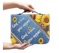 Ceudet "God is Been Your Support Sunflowers Bible Cover for Women Men, Bible Bag or Book Cover Case with Bookmark Handle Church Carrying Case Large Zippered Bible Protector