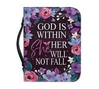 Ceudet Gods Letter Flowers Bible Covers for Women PU Leather Bible Case with Handle Waterproof Bible Protector Lightweight Bible Tote Bag for Man Large Size