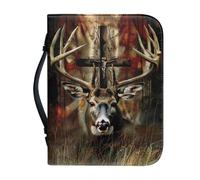 Ceudet Gothic Deer and Cross Bible Cover with Handle Leather Bible Case for Men Waterproof Biblewith Pen Storage Scripture Bag