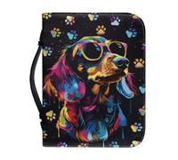 Ceudet Gradient Dachshund Dog Paw Print Bible Cover for Women Men Christain PU Leather Bible Case Book Carrying Case Church Bible Bag Large Capacity Book Holder Pack for Prayer, XL