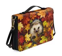 Ceudet Hedgehog Maple Leaf Print Bible Cover Case with Shoulder Strap Faux Leather Book Carrying Case Bible Organizer Holder Scripture Protector Church Bible Bag for Christian, 2XL