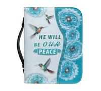 Ceudet Hummingbird Dandelion Bible Cover Case with Pen Storage, PU Leather Book Cover for Kids and Adults, Large Capacity Bag Bible Tote Bag, He Will Be Our Peace