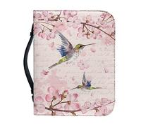 Ceudet Hummingbird Floral Pink Print Bible Covers for Women Men PU Leather Bible Case Bible Bag with Handle Bible Tote Bag Zipper Bible Cover for Bible Study Supplies, XL