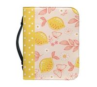 Ceudet Leather Bible Bag for Girls, PU Leather Church Bible Case with Waterproof & Large Capacity, Scripture Protector Case,Lemon Dots,XL
