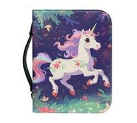 Ceudet Leather Bible Cover Case for Girls,Church Tote Bags with Pen Slot & Zippered Pockets,Bible Bag for Christmas Gifts,Unicorn,2XL
