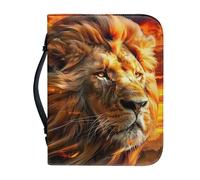 Ceudet Leather Bible Cover for Men Bible Bag with Handle Large Bible Case Bible Book Carrying Case Compact Bible Bag for Small Group Studies,Lion,L