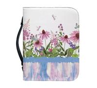 Ceudet Leather Bible Covers for Women Pink Floral PU Bible Case Bible Bag Totes with Pockets Bible Carrying Case Church Bag Bible Case Gift for Ladies