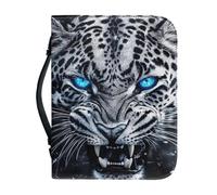 Ceudet Leather Cool Leopard Bible Cover Case for Boys/Men,Bible Bags with Zipper and Pockets,Bible Holder,Carrying Book Case Church Bag Bible Protective,L