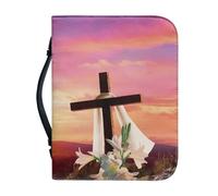 Ceudet Lightweight Church Bible Cover with Top Handle Book Cover for Prayer Portable Bible Carrier Case Book Holder Pack for Women Men Outdoor Work, Sunset Glow Lily Flower Cross Print, M