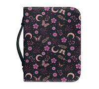Ceudet Moon Butterfly and Lavender Bible Covers for Women Book or Bible Carrying Case Handle PU Leather Pink Flowers Bible Case Bag Church Bag Scripture Bag Case Gift for Christian,M