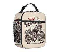 Ceudet Motorcycle Pattern,Lunch Bag for Women Insulated,Bike with Sketch of The Rider,for Men Adults Small Lunch Bag for Office Work Reusable Portable Lunch Box,Beige and Brown,10x4x8in