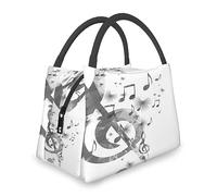 Ceudet Music, Reusable Lunch Bag for Women Men,Music with G-Clef Key Instrument,Simple Lunch Tote Bag Modern Insulated Lunch Box for Work Office Travel Picnic,Gray White