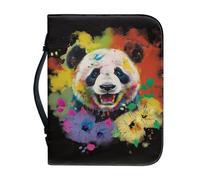 Ceudet Panda Floral Print Bible Covers for Women Men PU Leather Bible Cover with Handle Zippered and Pen Slots Multi-Functional Bible Case Bible Bag, XL