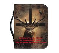 Ceudet Personalized Bible Cover for Women - Stylish Large Bible Case with Handles - Custom Bible Bag Journal Case - Book Protector for Book Lovers,Customized Cross and Deer,M