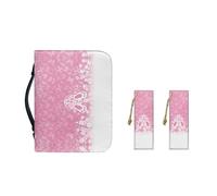Ceudet Pink Bunny Paper Cutting Leather Bible Covers for Women Portable Bible Carrying Case with Matching Bookmark and Handle Girl Bible Tote Bag Study Supplies M