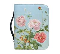 Ceudet Pink Flowres Bible Bag for Women, PU Leather Church Floral Bible Case with Waterproof & Large Capacity, Scripture Protector Case,L