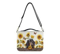 Ceudet PU Leather Bible Cover Bag with Shoulder Strap Dachshund Dog Sunflower Butterfly Print Portable Bible Carrying Case Lightweight Book Organizer Scripture Protector, XL