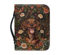 Ceudet PU Leather Bible Cover Dachshund Dog Retro Daisy Flower Print Bible Case for Women Men Book Carrying Case Portable Bible Covers Scripture Holder Pack for Prayer Christian, L