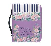 Ceudet Purple Bible Covers Bible Case Girls Book Carrying Case for Women Scripture Church Bag Biblewith Handle Zippered Pocket,Pink Flowers and Psalm,XL