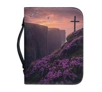 Ceudet Purple Bible Covers for Women Girls,Cross White Dove and Purple Lavender Large Bible Case with Multiple Zippered Pocket Bible Carrying Bag with Pen Slots for Bible Study,2XL