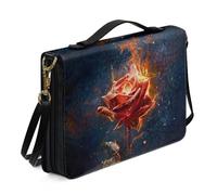 Ceudet Red Flame Rose Flowers Bible Cover Case PU Leather Bible Cover for Women Girls, Large Capacity Scripture Bag Bible Cover Bag with Handle & Strap