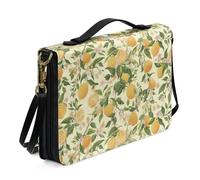 Ceudet Retro Lemon Flower Print Bible Covers Portable Book Carrying Case with Shoulder Strap for Women Men Boys Girls BibleCovers Book Organizer Holder for Prayer, 2XL
