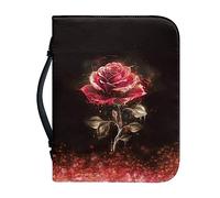 Ceudet Rose Floral Red Print Bible Covers for Women Men PU Leather Bible Bag Bible Carrying Case BibleBible Hand Bag with Handle Bible Accessories, L