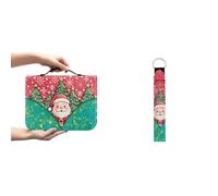 Ceudet Santa Claus Tree Bible Covers for Women Christmas Bible Covers PU Leather Bible Carrying Case with Handle Key Fob Keychain Key Strap