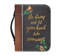 Ceudet Sparrow Print Bible Covers, Be Strong and Let Your Heart Take Courage, Leather Bible Case Bible Bag with Handle Bible Tote Bag Zipper Bible Cover for Bible Study Supplies, M