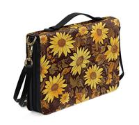 Ceudet Sunflower Bible Cover for Women with Handle, Leather Bible Case with Shoulder Strap,Bible Carrying Case for Church Portable Bible Bag, Yellow and Brown, Size 2XL