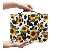 Ceudet Sunflower Cow Print Bible Cover Case for Women Men PU Leather Bible Cover with Bookmark Bible Carrying Case with Handle for Church Large Scripture Bag for Christian
