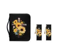 Ceudet Sunflower Cross Bible Covers for Women PU Leather Bible Carrying Case Multi-Purpose Bible Tote Bag Easter Decor Portable Leather Page Markers for Readers 2 Packs