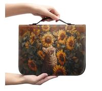 Ceudet Sunflowers Cat Print Bible Cover, PU Leather Bible Carrying Case for Church Zippered Book Bible Protector with Top Handle