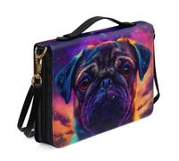 Ceudet Trippy Gradient Pug Print Bible Covers Case for Women Men Bible Cover with Handle & Straps Carrying Case Scripture Bag PU Leather Lightweight Church Bag for Christian