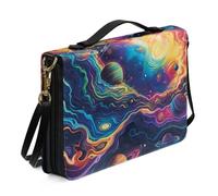 Ceudet Trippy Nebula Planet Print PU Leather Bible Case for Women Girls Bible Carrying Case with Top Handle & Straps